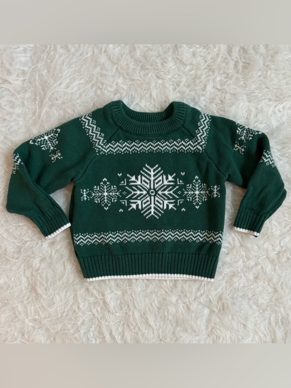 Gymboree Baby Cozy Festive Green Thick Sweater with White Snowflake Design